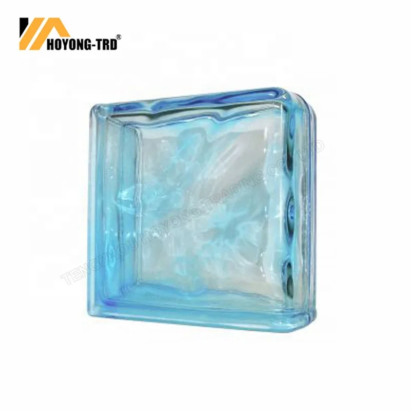 Side blue color glass block brick 190*190*80 mm