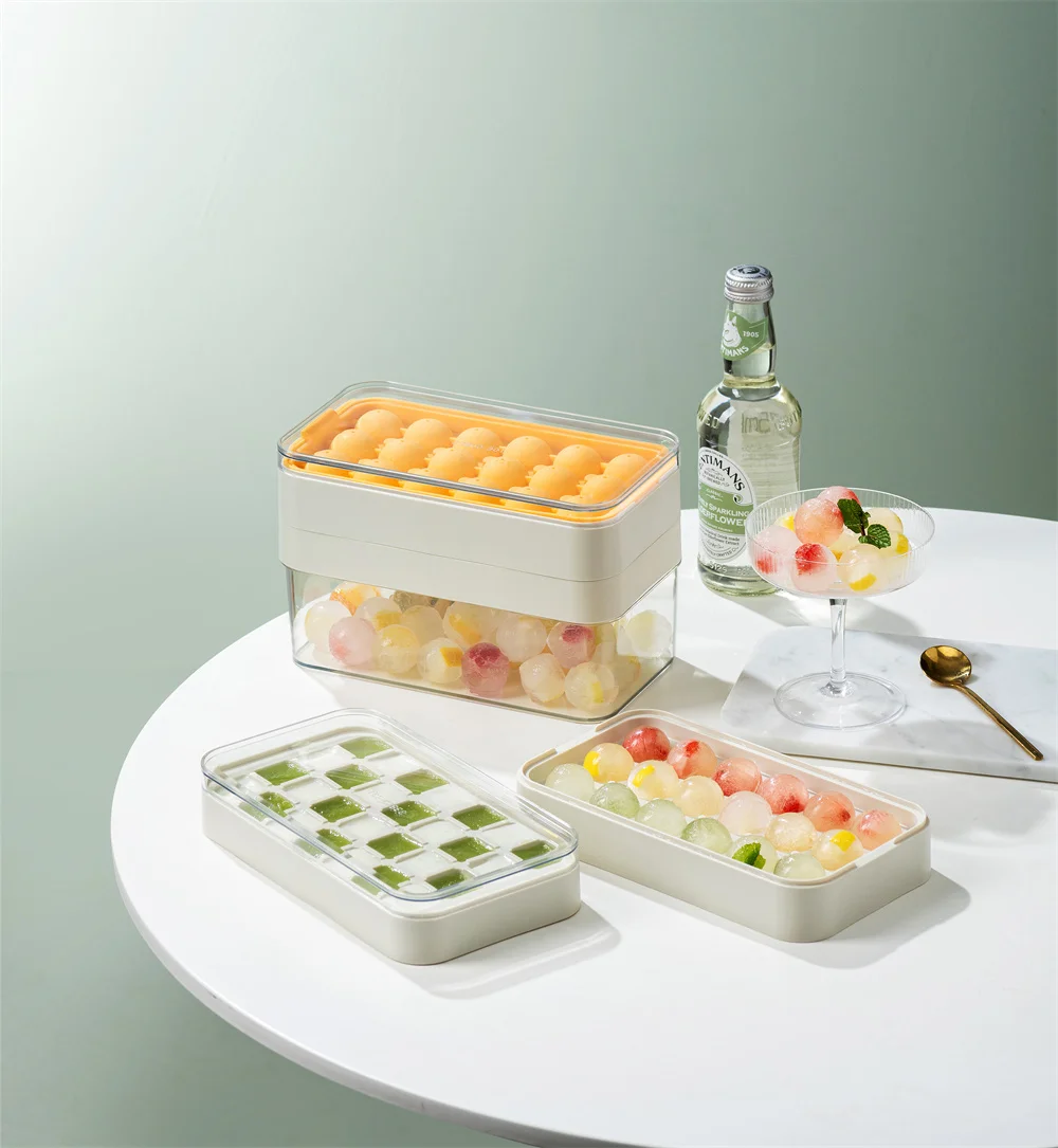 Многослойный пластиковый поднос для льда Pinmoo с крышкой и корзиной, прозрачный дизайн с контейнером для льда и ложкой