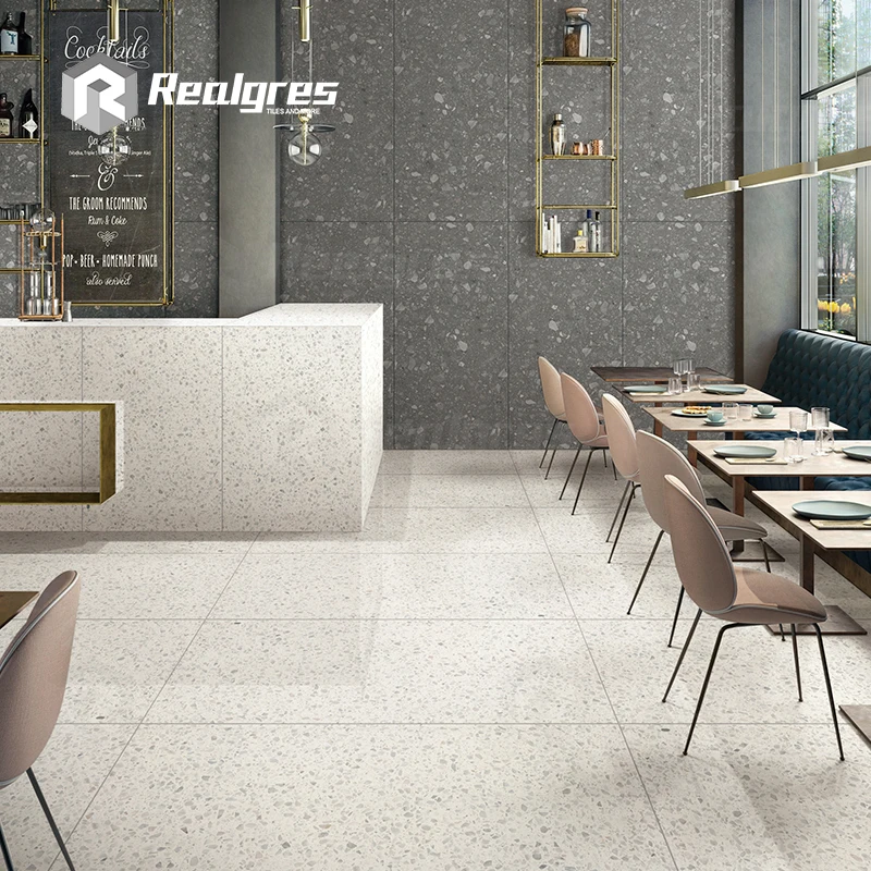 Wholesale Rustic Black 60x60 Terrazzo Glossy/Matte Finish Interior Porcelain Floor Tile for Classic Living Room