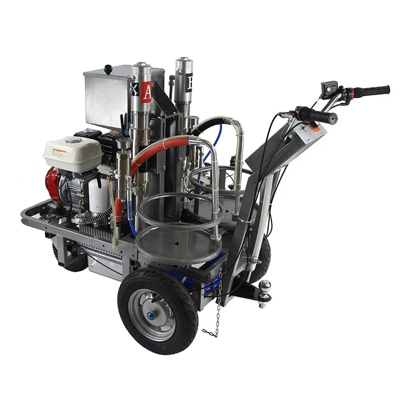 Two component double line cold paint road marking machine with glass spreader laser ruler