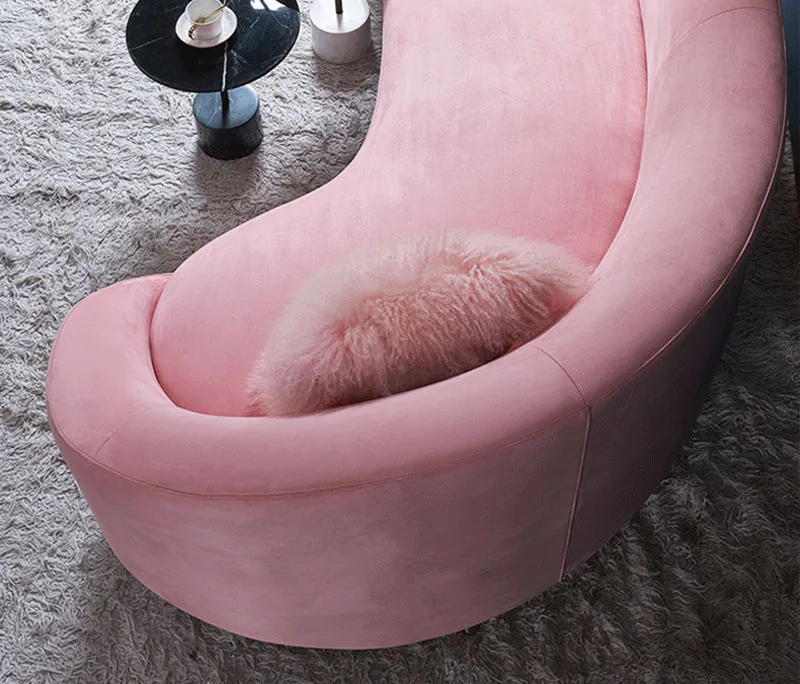 Canape Living Room Furniture Chesterfield Long Velvet Pink Curved  Fabric Sofa Couches