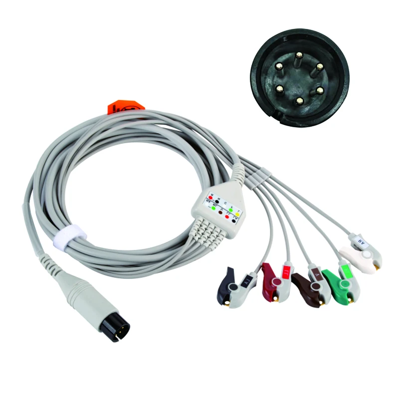 Compatible With Comen One-Piece ECG Cable With 6Pin, 5 Leadwires AHA/IEC Clip ECG Cable
