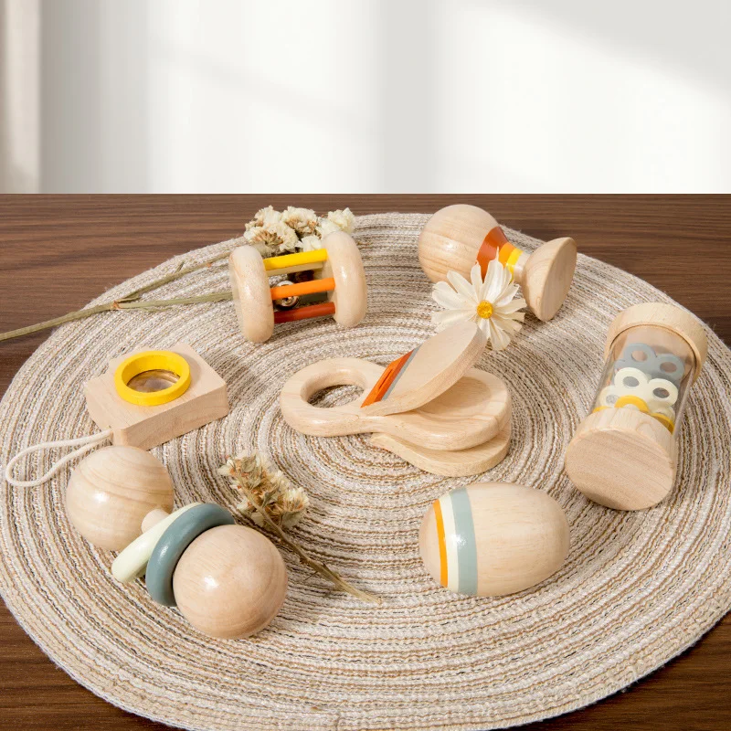 Infant Juguetes Para Bebes 7 in 1 Musical Instrument Early Educational Waldorf Toys Montessori Wooden Toys Baby Wood Rattle Set