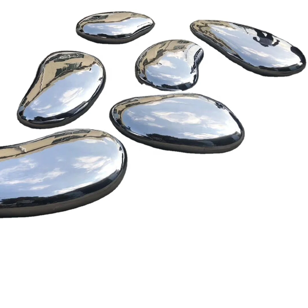 Wholesale Garden Decor Mirror polishing Stone shape Abstract stainless steel pebble Elliptical sculpture
