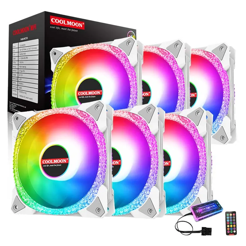 Good sell COOLMOON OEM support Computer case120mm Rgb Fan kit 6pin Interface with Controller Fans for gaming pc rgb fan for pc
