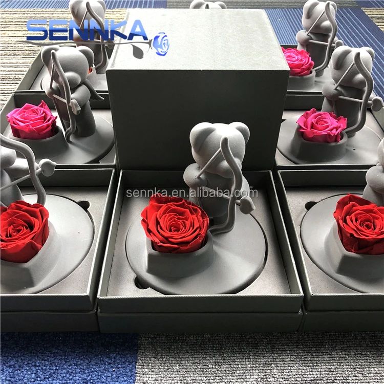 Wholesale Rose Bear Lovely Teddy Bear with A Preserved Fresh Eternal Rose Flower For Valentine Day Gift