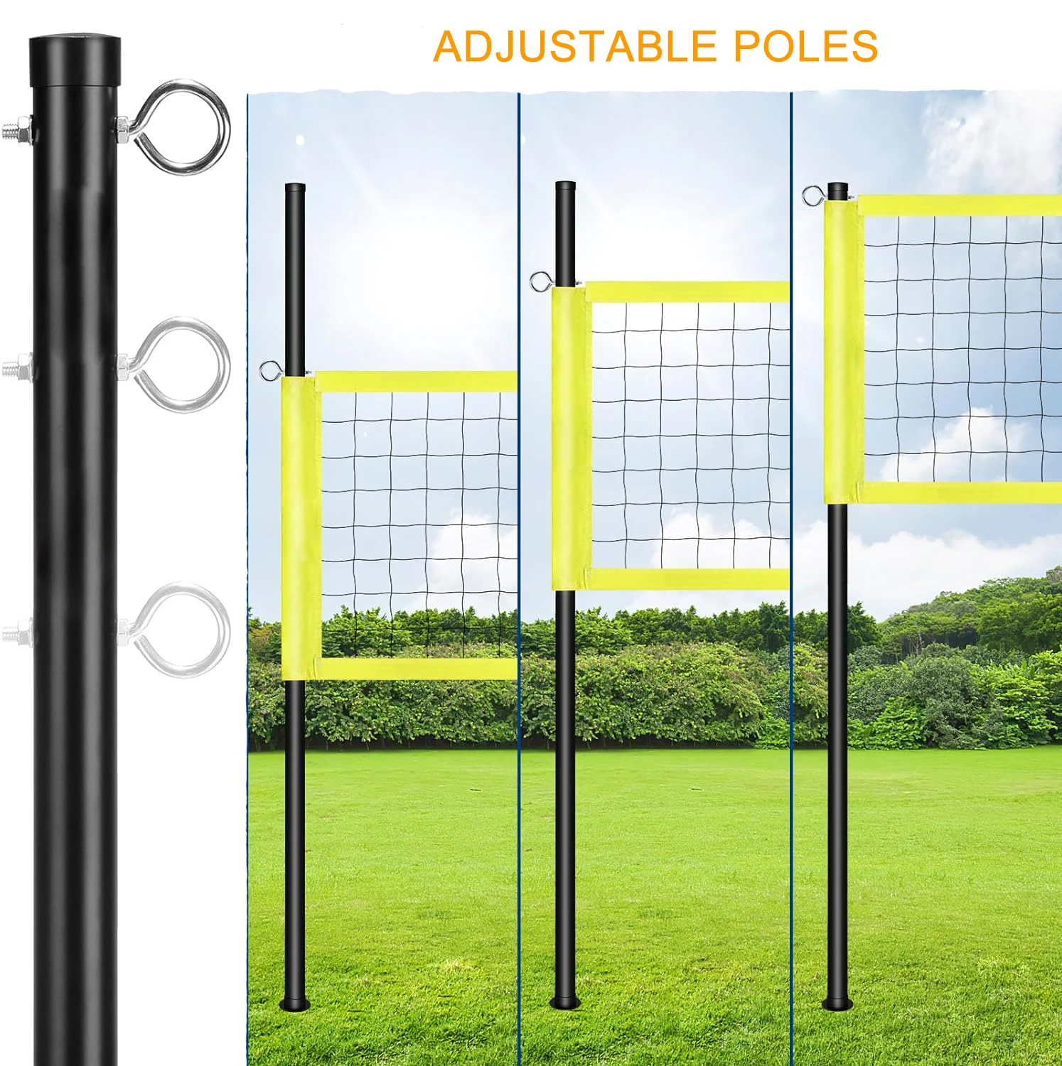 Volleyball Net Outdoor, Portable Professional Volleyball Set with Adjustable Height Steel Poles, Anti-Sag System