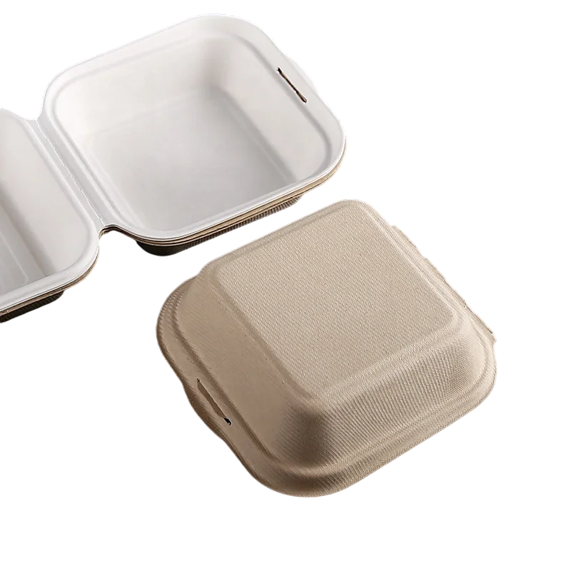 6 inch fast food takeout hamburger packing box sugarcane bagasse burger box packaging clamshell