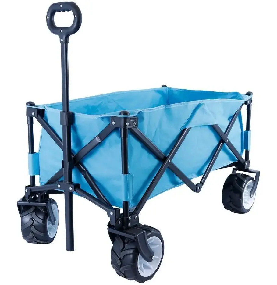 Collapsible Folding Wagon, Heavy Duty Utility Beach Wagon Cart with Side Pocket and Brakes