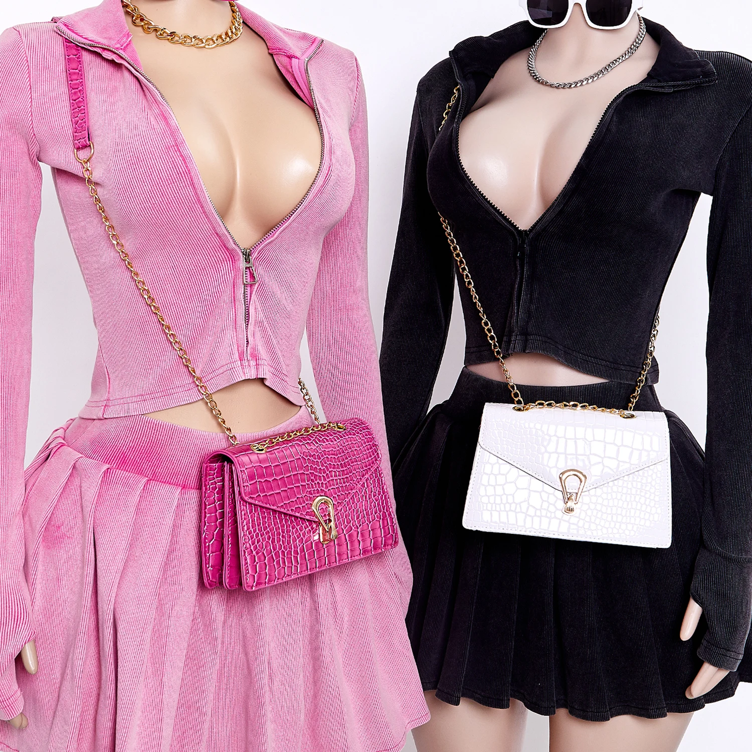 Women Mini Skirts Set Long Sleeve 2 Piece Outfits Crop Top and Mini Fitness Skirt Set Womens Clothing Womens Sets