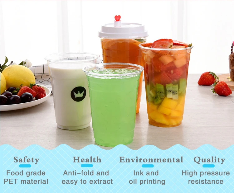 Custom Disposable Plastic Cups With Lid Printing Logo Juice Milk Tea Cup Clear Plastic Bubble Tea Cup For Coffee