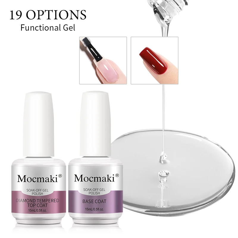Mocmaki Factory OEM ODM Private Label Custom Clear Rubber Base Coat Diamond No Cleanse Matte Top Coat UV Gel Nail Polish