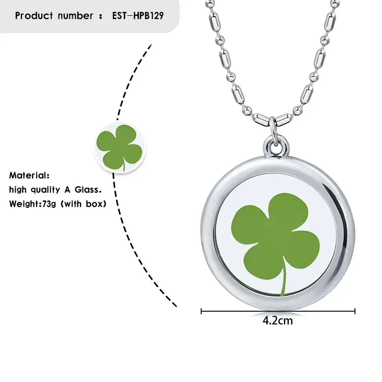 Wholesale Lucky Clover Bio Quantum Energy Pendant Health Necklace High Quality Glass Gift Flower Round Charm Pendants