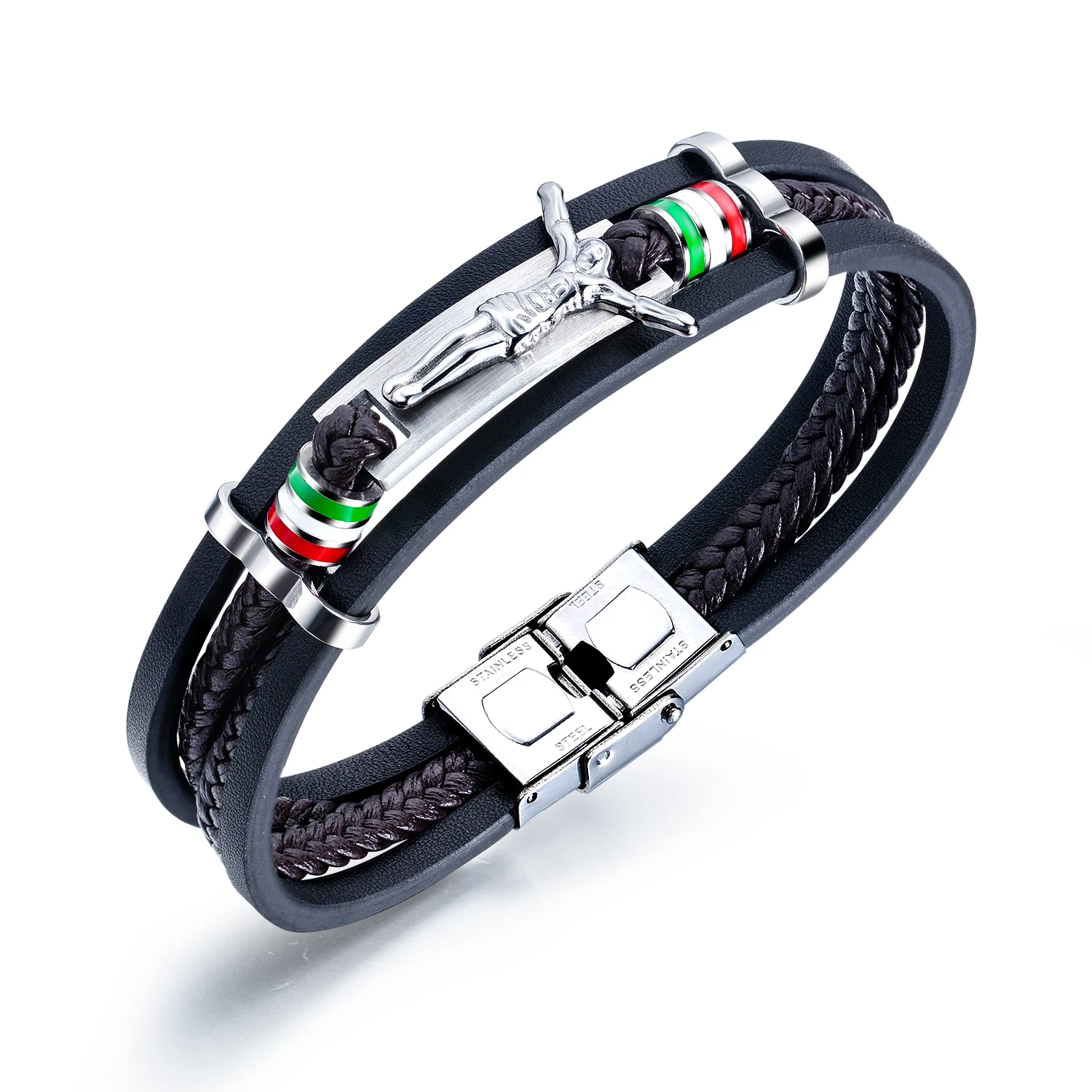 European and American Classic Cross Leather Bracelet Retro Multilayer Woven Leather Bracelet (1600346912738)