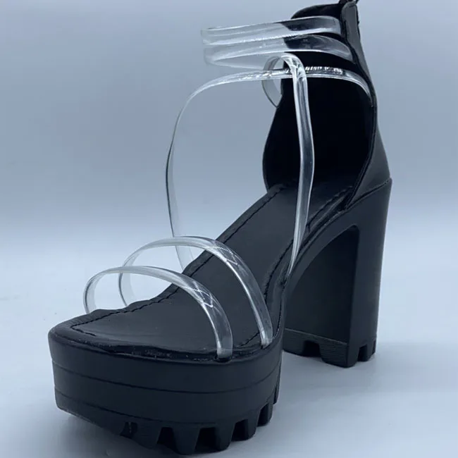 Women Sexy Orange block heel ladies Neon Color Sandals Clear Strap Wedge Platform high heel Sandals China