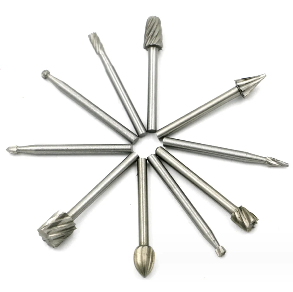 10PCS 1/8 Inch Shank Tungsten Carbide Burr Rotary Drill Bits for Rotary Cutter and Solid Carbide Tapered Ball End Mill
