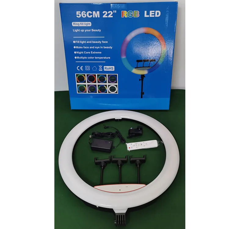 22 Inch 56cm Camera Light With Three Phone Holder 3 Levels Light Adjustable Crystal Led Ring Light