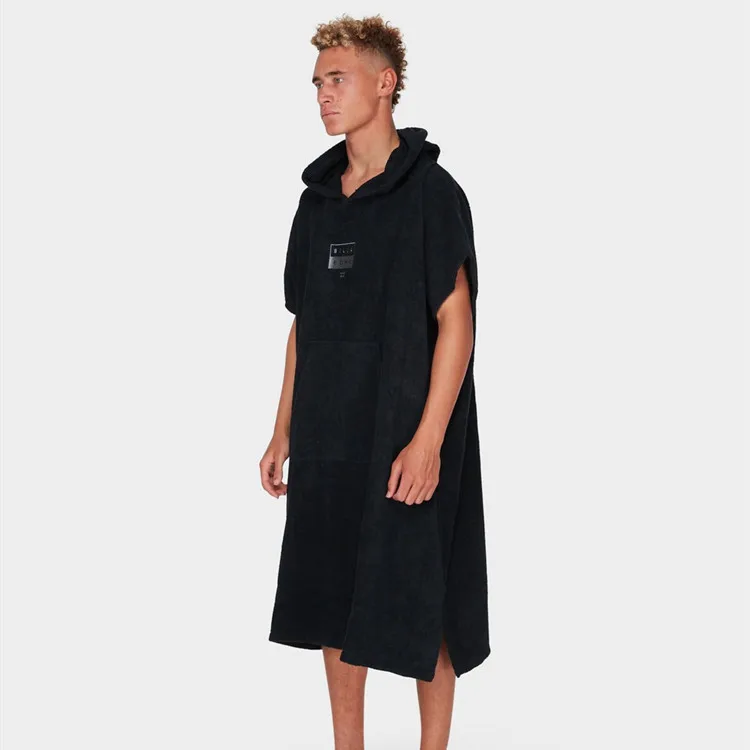 Adult surf poncho hooded beach towel long black cotton terry poncho hooded towel