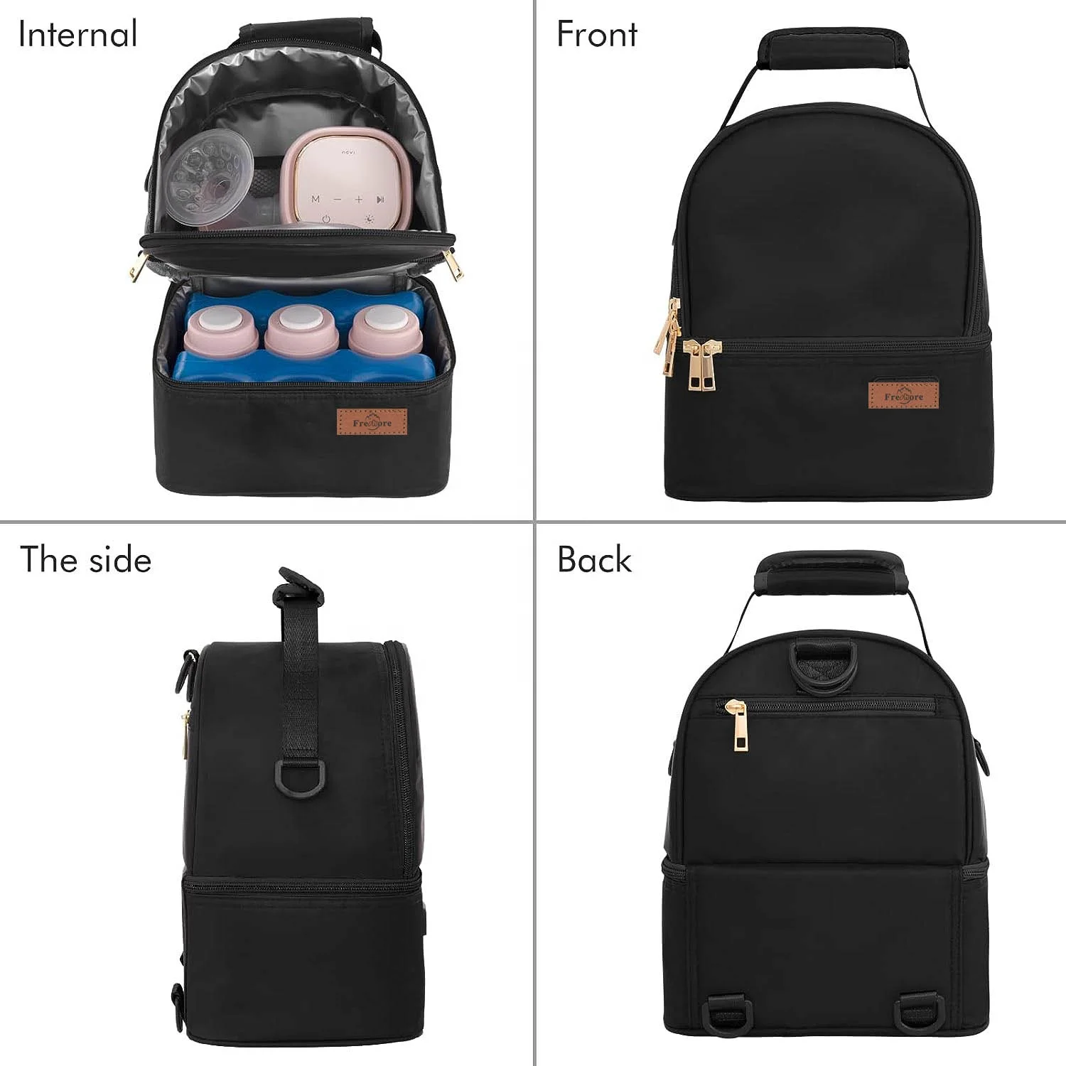 Breast milk Bottles Cooler Bag with Ice Pack Polyester Breast Pump Bag Fits 6 Bottles Up to 9 Ounce