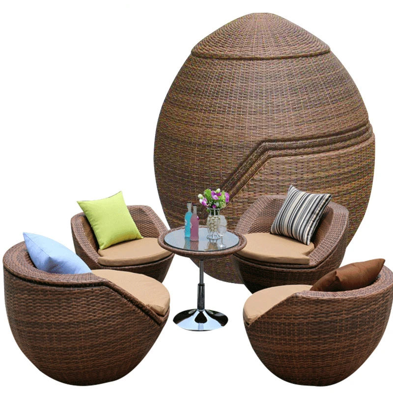 Nordic Outdoor Furniture Beach Garden Balcony Stackable Ball Shape Outdoor Seater Leisure Rattan Wicker Sofa Table and Chair