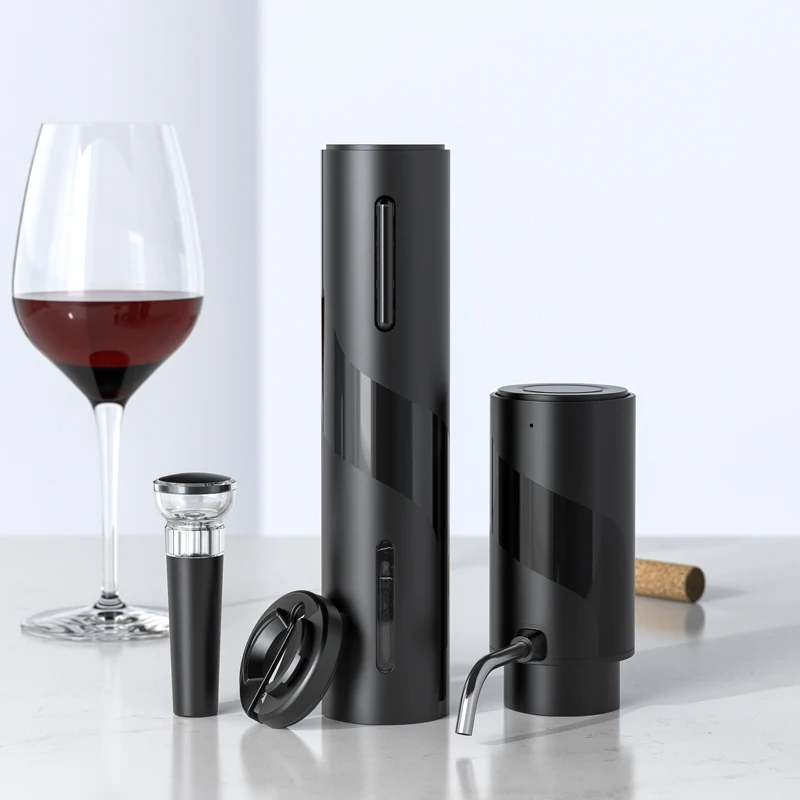 Good Price 4in1 USB Rechargeable Wine Opener Set Black Electric Wine Aerator Pourer with Stopper