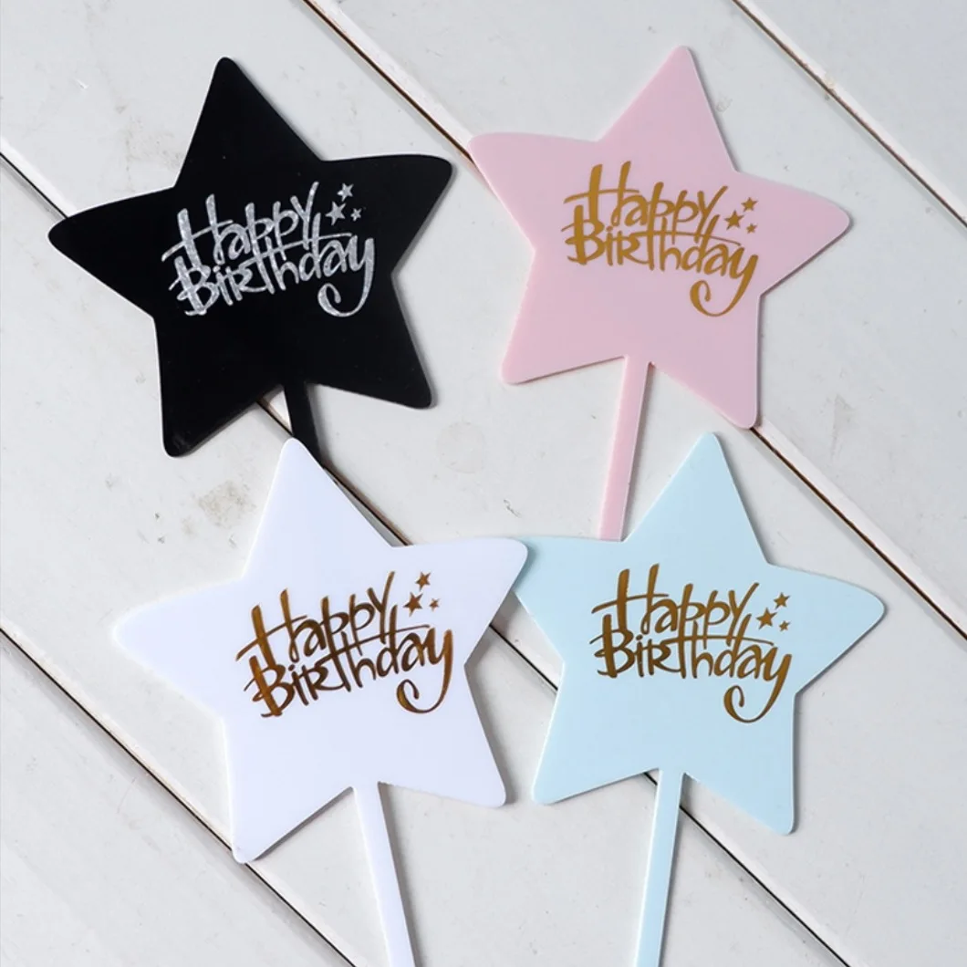 Cheap Price Acrylic bronzing cake  Topper  Round Heart Shape Star Shape Happy Birthday  Acrylic  Cake Toper