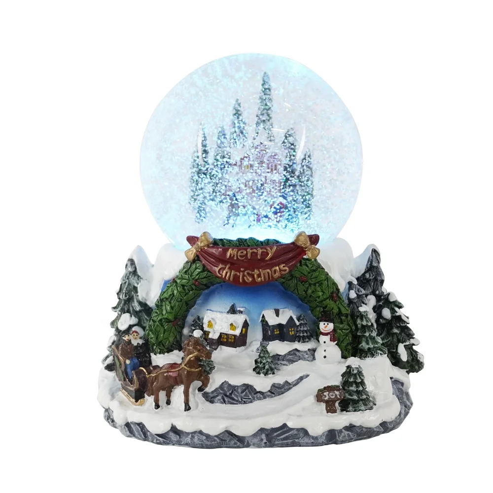 Wholesale Custom Resin LED Winds up Christmas village Scene snowman musical water snowball  Snow globe Decoration