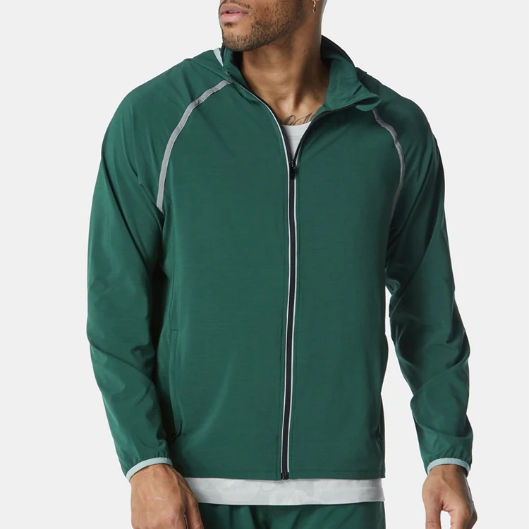 OEM Wholesale Lightweight 100% Polyester Reflective Stripe Full Zip Up Men Gym Sportswear Jacket