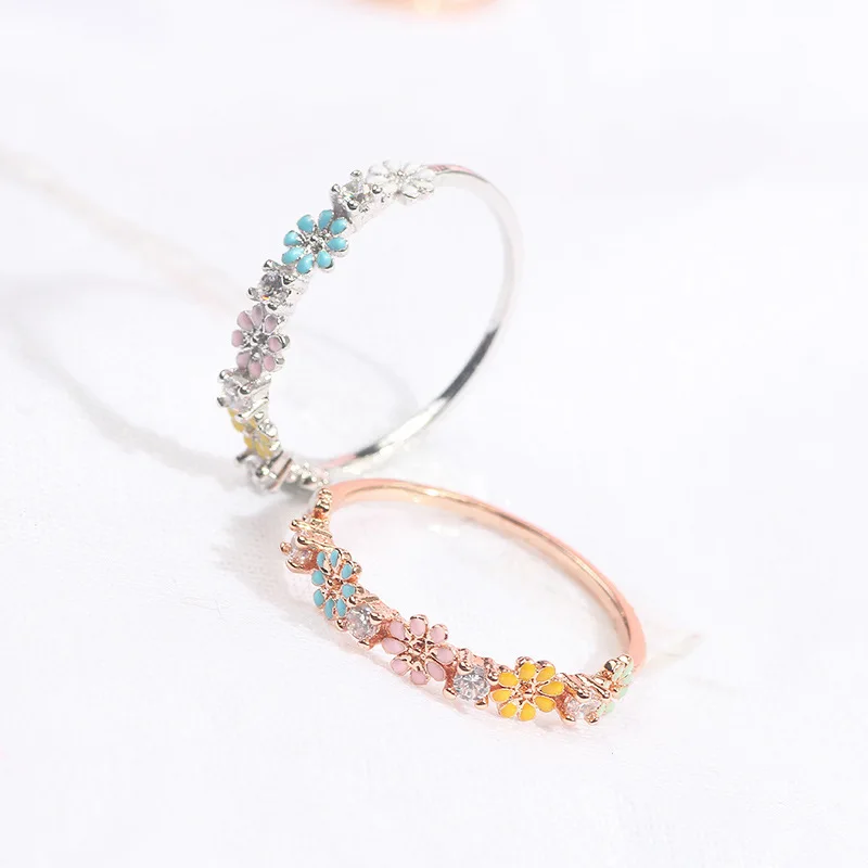 Korean Hot sales lovely jewelry ring colorful crystal daisy flower finger ring for girls