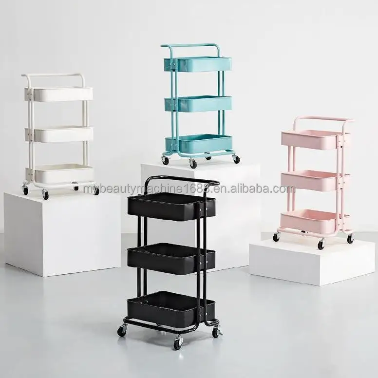 3 in 1 Professional Makeup Aluminum Cosmetics Storage Trolley Rolling Wheels with Trays and Drawer
