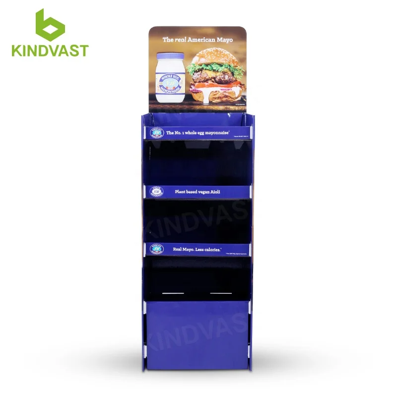 Custom 4 Tier Paper cheese sauce Floor Stand Pos Cardboard foods Display Stand Racks