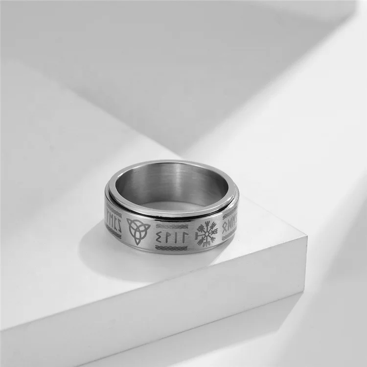 2022 New Stainless Steel Mens Gold Viking Ring With Text Rotatable Decompression Ring Rune Rings