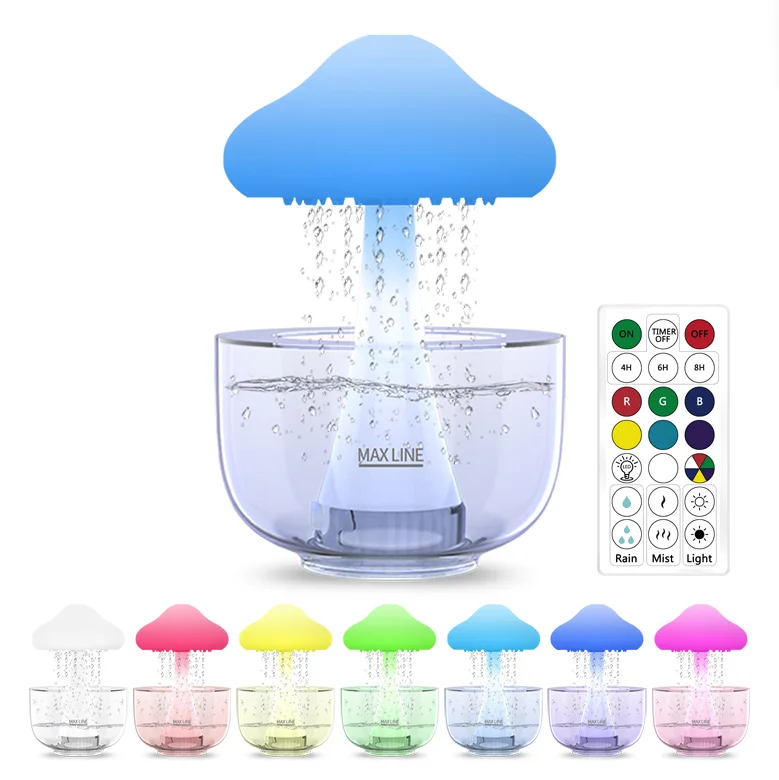 new arrival 2023 product umbrella mushroom cloud humidifier water drop white noise 7 colors night light lamp rain cloud diffuser