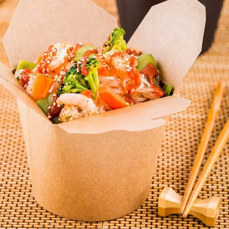 Bio Box 16 Ounce Chinese Take Out Boxes, Round Food To Go Boxes - Leak And Grease-Resistant, Tab-Lock, Black Paper Take Home Box