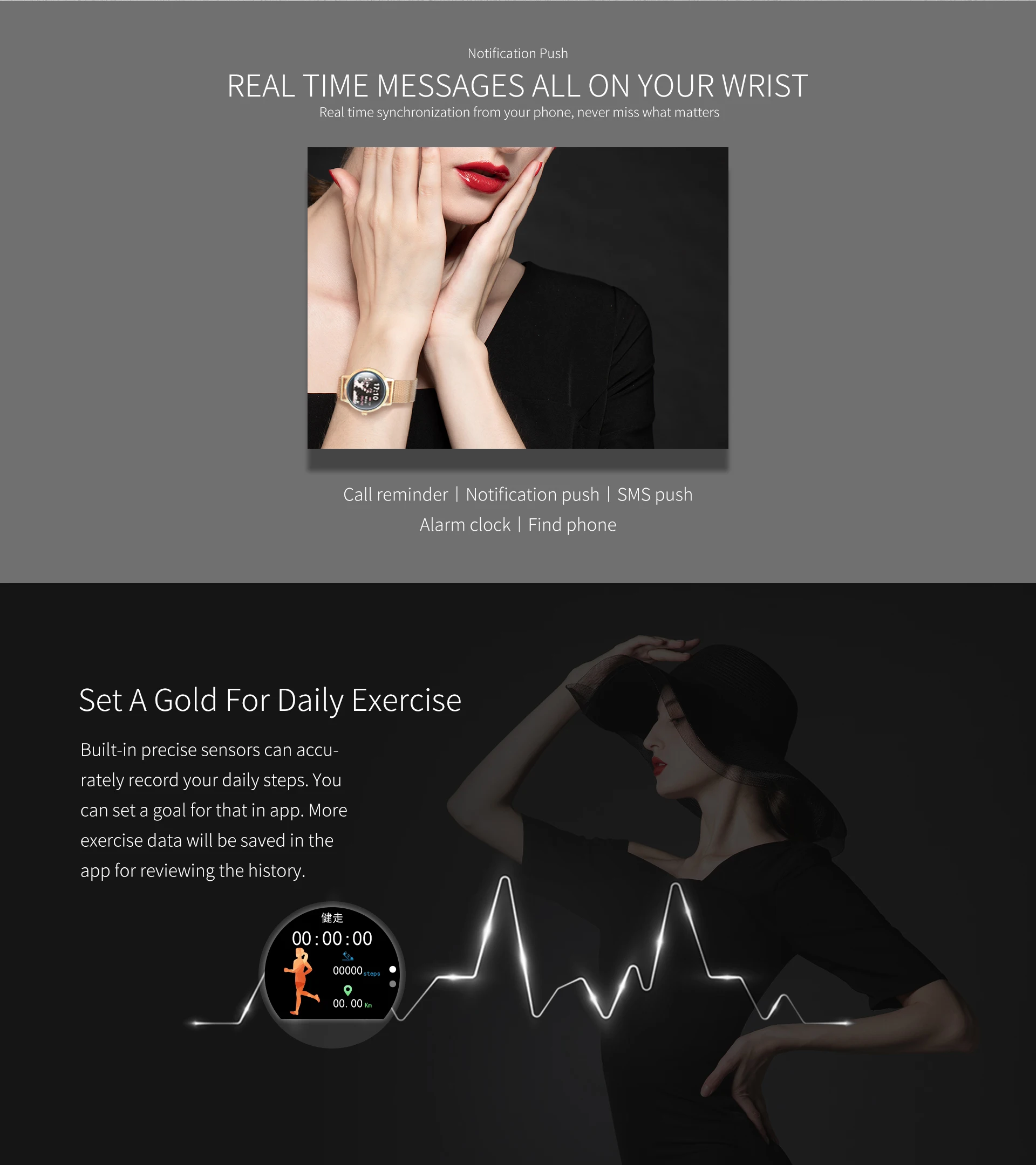 Smart Wrist Watch Sport Women Heart Rate Monitor Health  Ip68 Metal Strap Smartwatch