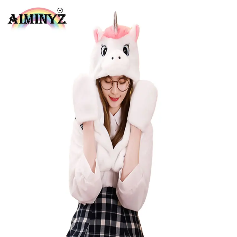 AIMINYZ Fashion Cute Unicorn Warm Halloween Birthday Gift Hat Parties Cap Cartoon Plush Hat Long Style for Adult Kids Anime Hat