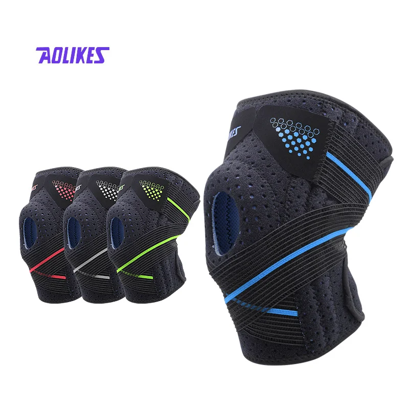Aolikes Silica gel 4 Springs Sports KneePad Brace Patella Knee Pads Open Hole Knee Protector