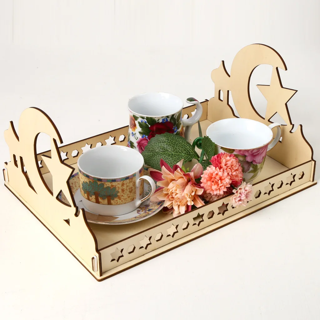 2022 Wooden decoration Eid Mubarak Ramadan Kareem Gul Bong/table decoration dessert tray crafts wholesale pallet