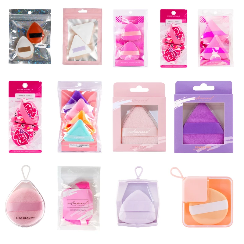Wholesale 2024 New pink triangle makeup powder puff  loose powder puff with packaging custom logo