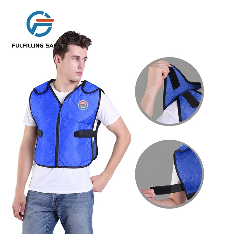 Evaporative body cooling vest safety jacket with reflective tape