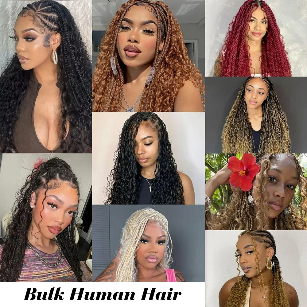 Factory Wholesale 100% Human Raw Virgin Hair Deep Wave Boho Braiding Bulk Bundles Hair