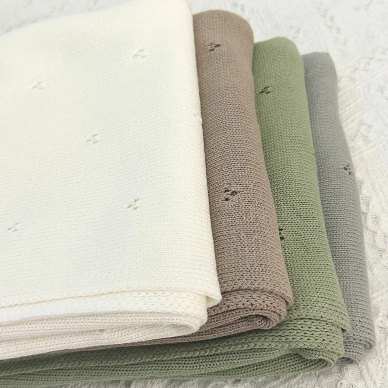 Customized Newborn Cotton Yarn Nursery Baby Swaddle Blankets Lightweight Knitted Delicate Warm Pink Pointelle Blanket