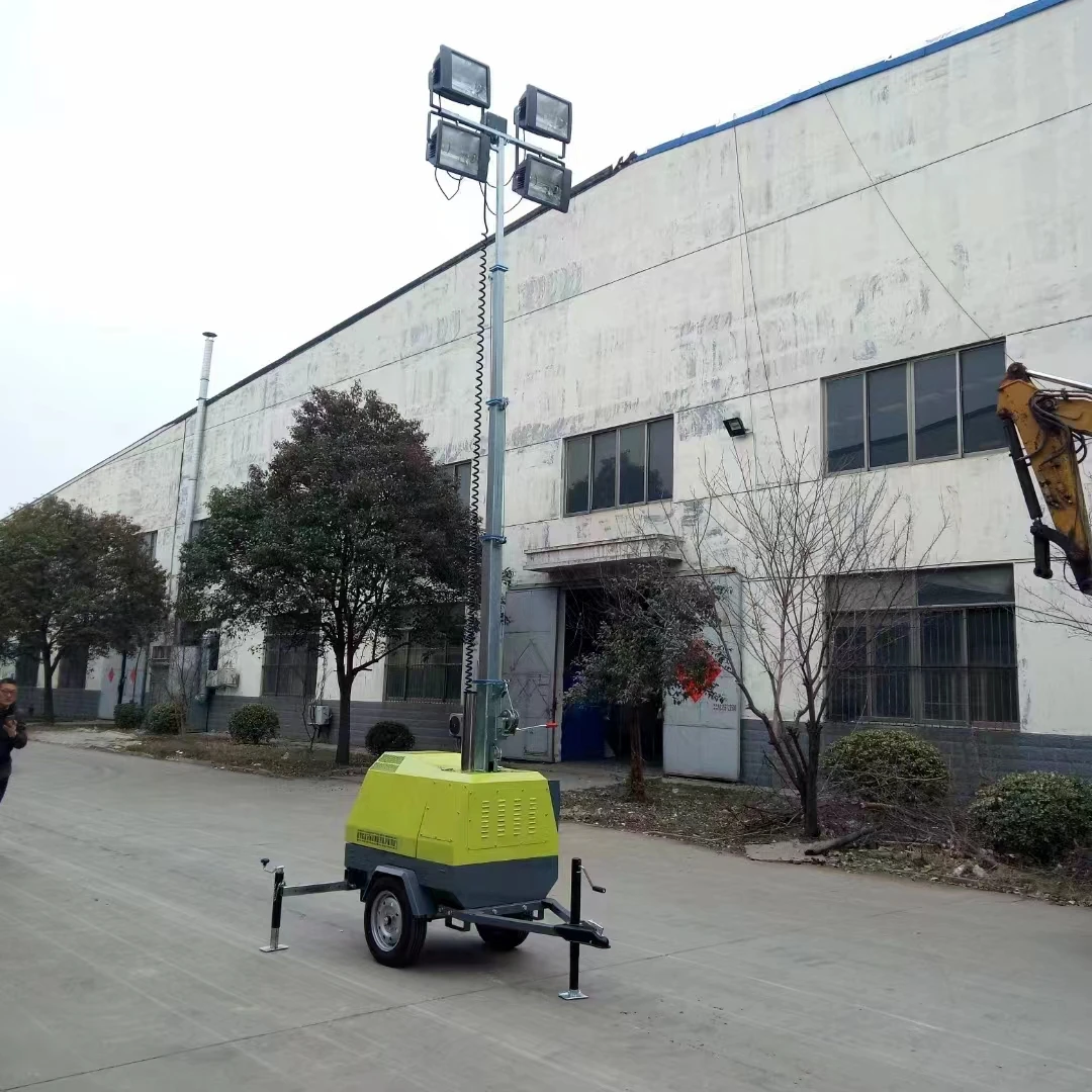 Brand Famous Engine 5m 7m Mast Light Tower 6KW Generator Portable Trailer hand-lifting Mobile Lighting Tower