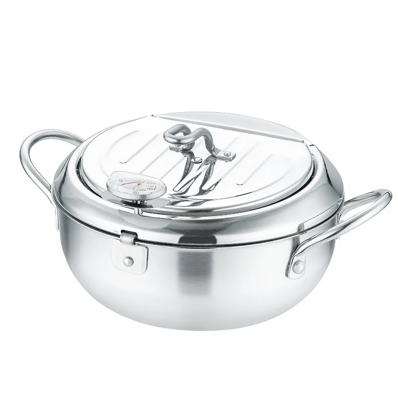 24cm Wholesale Household Japanese Style Fryer Nonstick with Oil Drain Rack Stainless Steel Tempura Deep Frying Pot