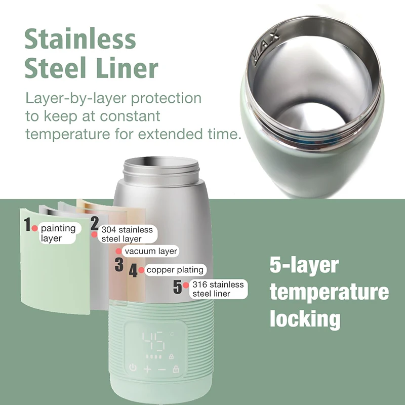 500ml On The Go USB Fast Charging Thermos Cup Cordless Travel Car Portable Baby Bottle Warmer For Water Baby Milk Formula