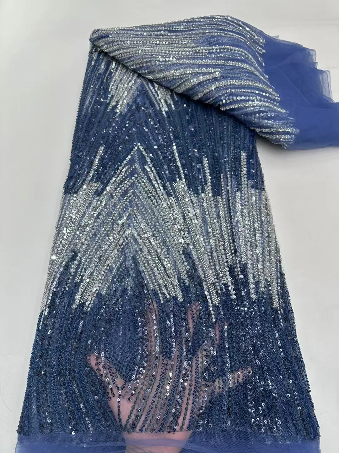 NI.AI Embroidery Bead Net Lace Colorful beaded Sequence Fabric African Tulle Net Lace For Women Wedding Dress Material