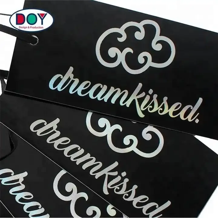 Labels Design Custom Printed Hologram Foil Name Logo Clothing Paper Hang Tags with Ribbon String