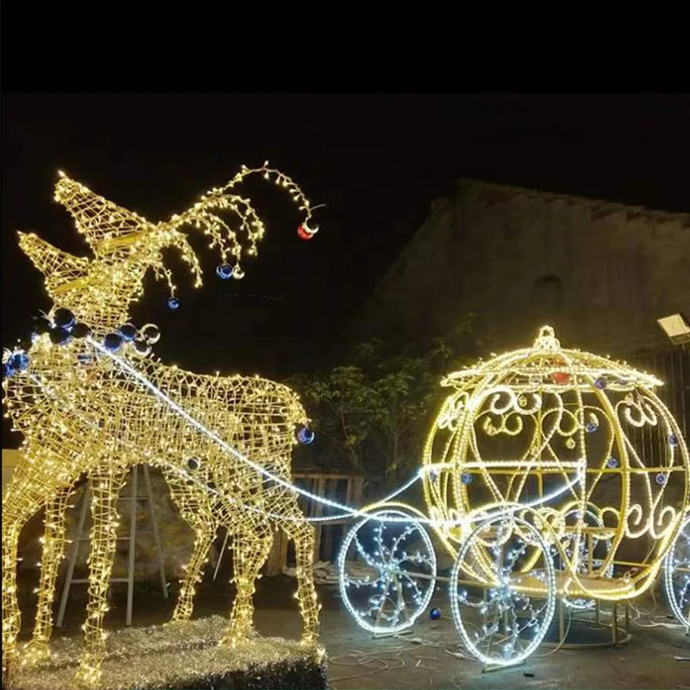 Wedding Drawn Carriage Horse Wagon Pumpkin Carriage Lighting Christmas Deer Sled For Xmas Decoration