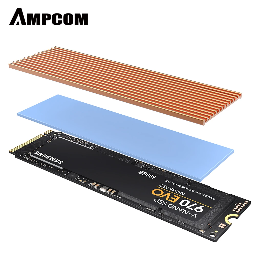 AMPCOM M.2 SSD 2280 Heatsink Aluminum solid state drives Cooling Disspation Thermal Pad For NVME M2 NGFF 2280 PCI-E SSD