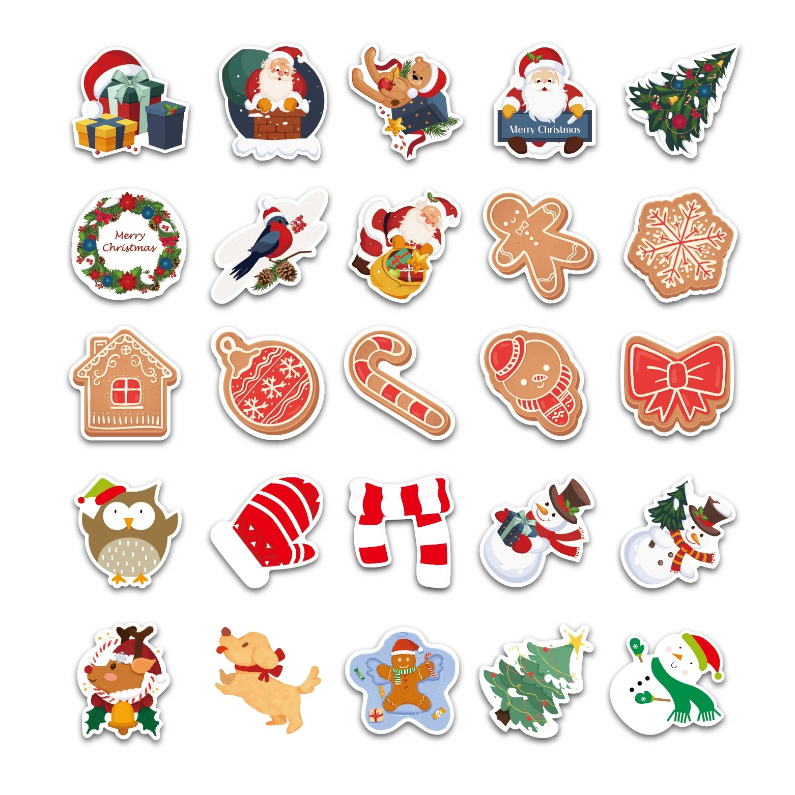 China manufacturer 50pcs custom design logo adhesive vinyl die cut stickers for Christmas decoration